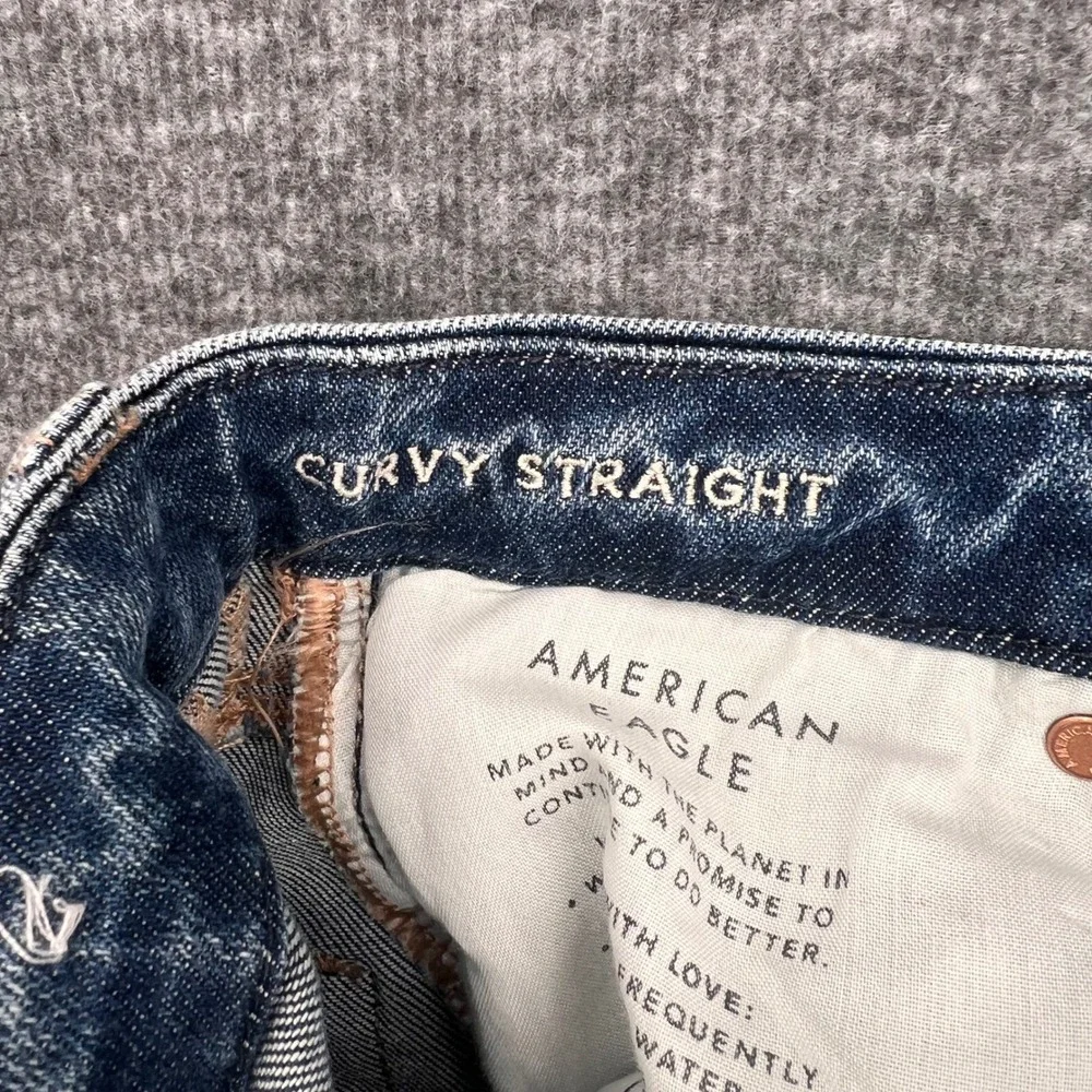 American Eagle High Waisted Straight Leg 00 Jeans Medium Wash Raw Hem Distressed - Picture 9 of 11